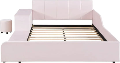 Velvet Upholstered Grounded Platform Bed