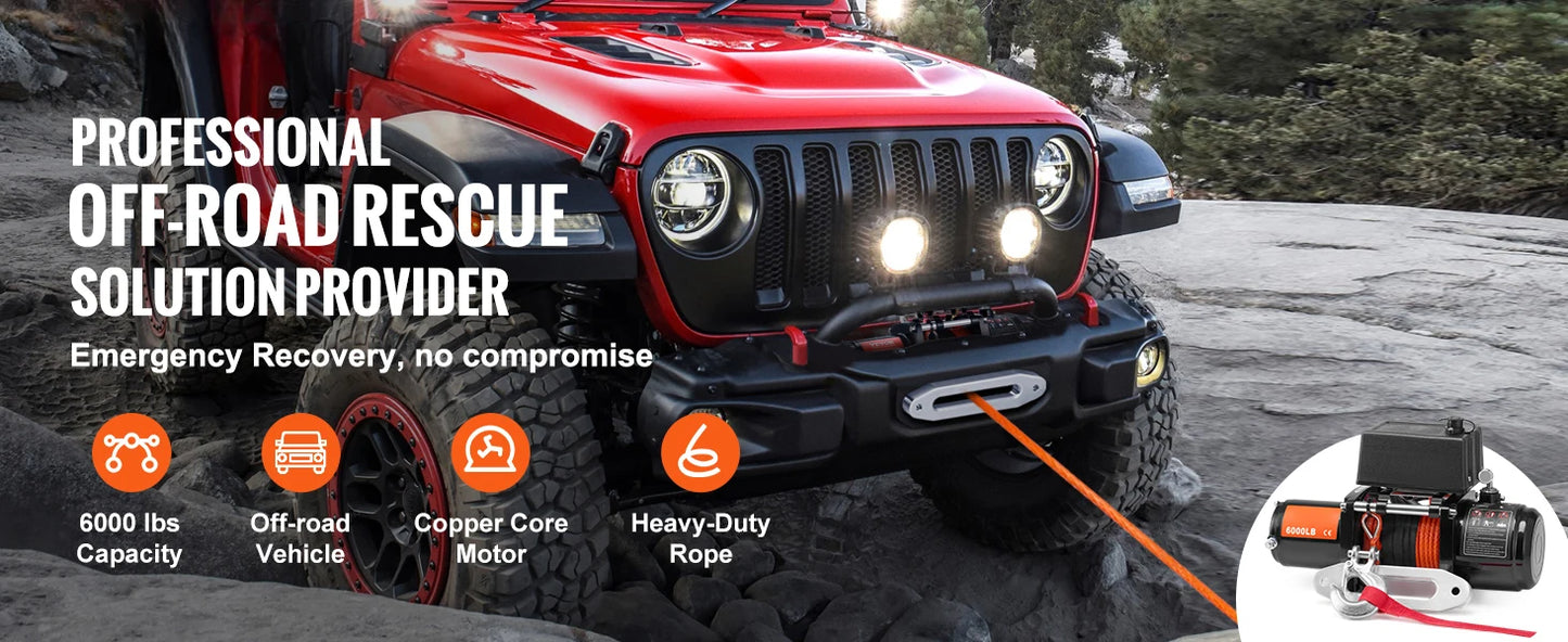 Vevor 6000lbs Electric Winch Winch with 1/4 in 55 ft Synthetic Rope
