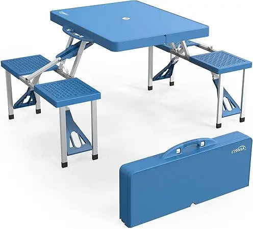 Foldable Picnic Table W/ Seats+Umbrella