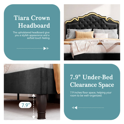 Queen Adjustable Velvet Headboard & Bed Frame
