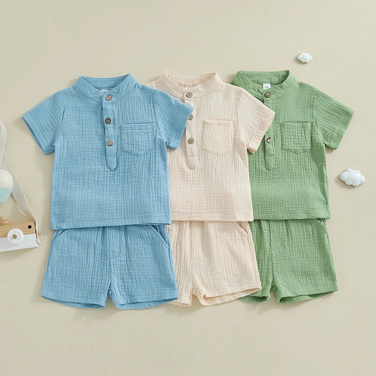2Pc Plain Button Up Outfit 12M-4T