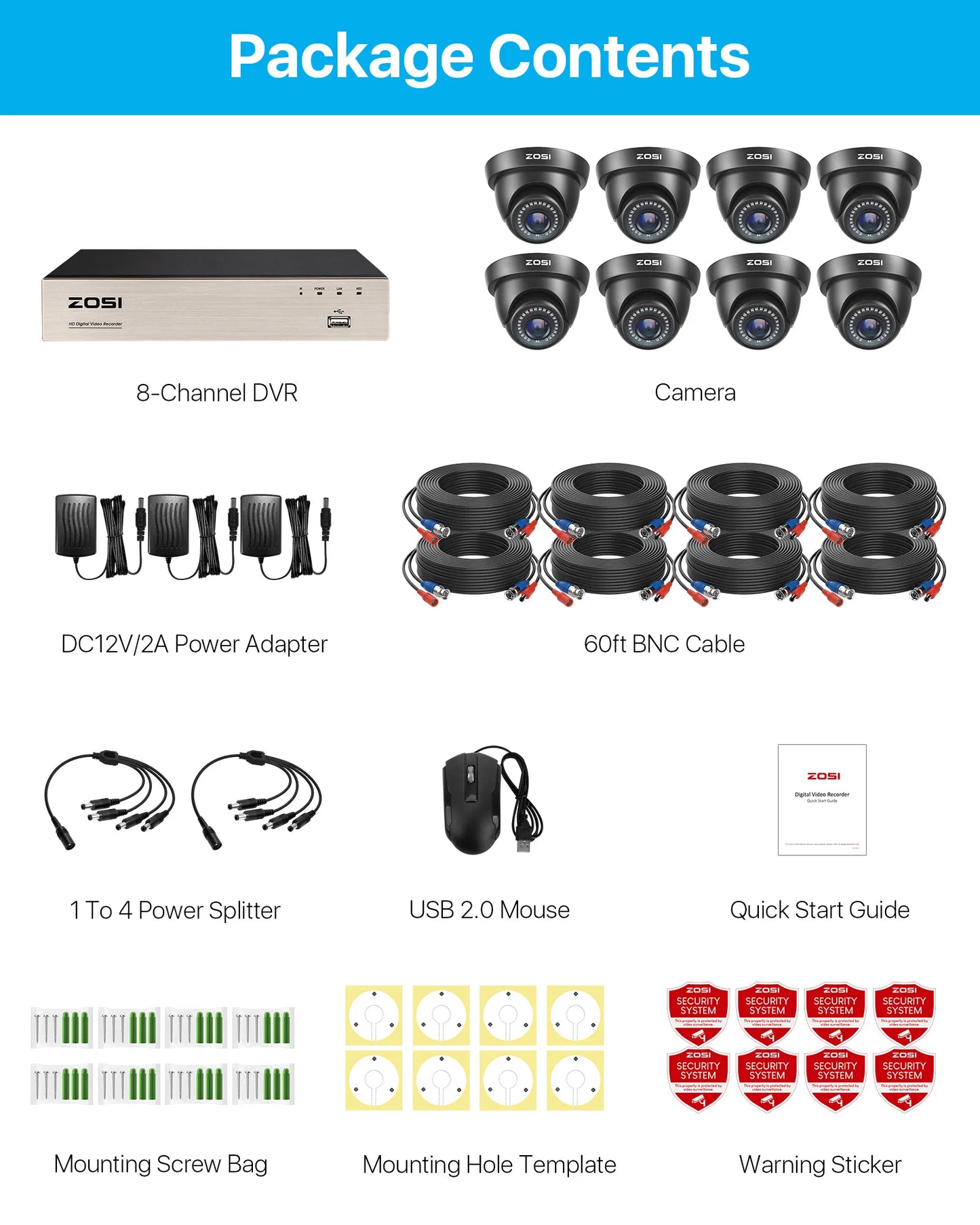 ZOSI 8PC 1080P Home Security Cameras System