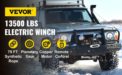 VEVOR 12V 13500 LBS Electric Winch 27M/92FT Synthetic Tow Rope Lifting Treuils Hoist for 4X4 Car Trailer ATV Truck Off Road Boat