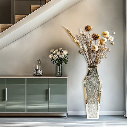 Tall Flower Vase Crushed Diamond Mirrored Floor Home Deco Vase