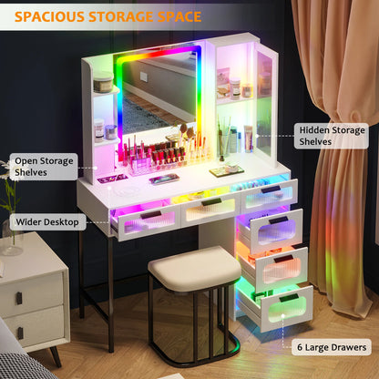 Vanity with RGB Lights and 6 Drawers