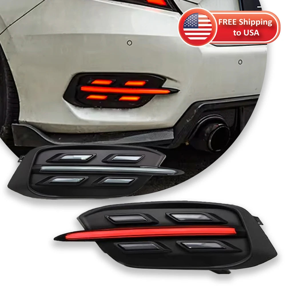 Carbon Fiber Rear Bumper Fog Lights For Honda Civic 10th Gen 2016-2020