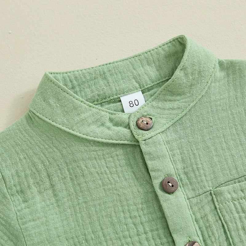 2Pc Plain Button Up Outfit 12M-4T