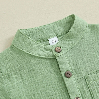 2Pc Plain Button Up Outfit 12M-4T