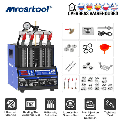MRCARTOOL V308 Car Fuel Injector Tester Ultrasonic Cleaning Heating Cleaning Fluid Volume Detection Tightness Test Motorcycle