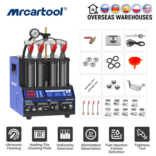 MRCARTOOL V308 Car Fuel Injector Tester Ultrasonic Cleaning Heating Cleaning Fluid Volume Detection Tightness Test Motorcycle