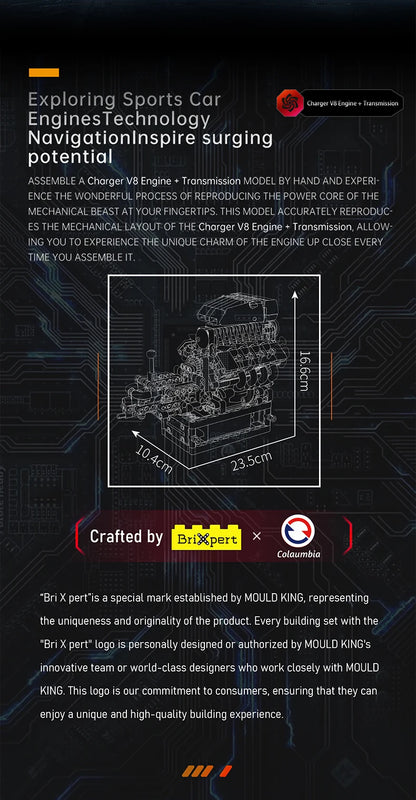 Mould King 10225 Motorized V8 Car Engine Building Block Assembly