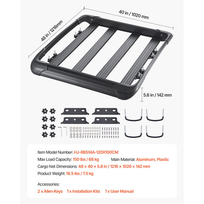 VEVOR Roof Rack Cargo Carrier 48x40x5.6“ Universal Rooftop Cargo Basket