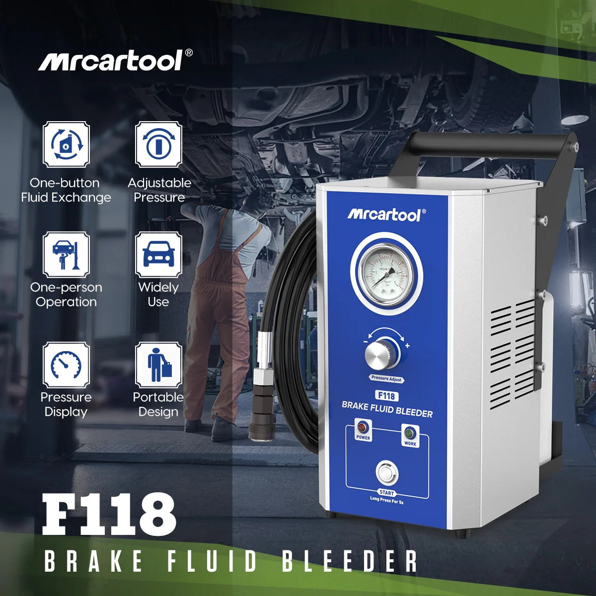 MR CARTOOL F118 Car Brake Oil Filling Changer Extractor DC 12V Dual Pressure Mode Brake Bleeder Fluid Pump Kit Oil Changer Kit