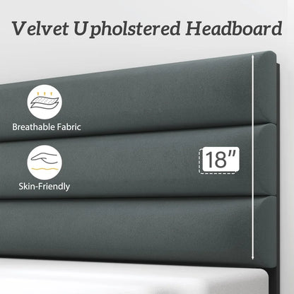 Velvet Padded Queen Size Bed Frame