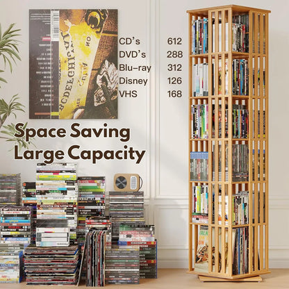 6-Tier 360° Rotating Bamboo CD/DVD Shelf