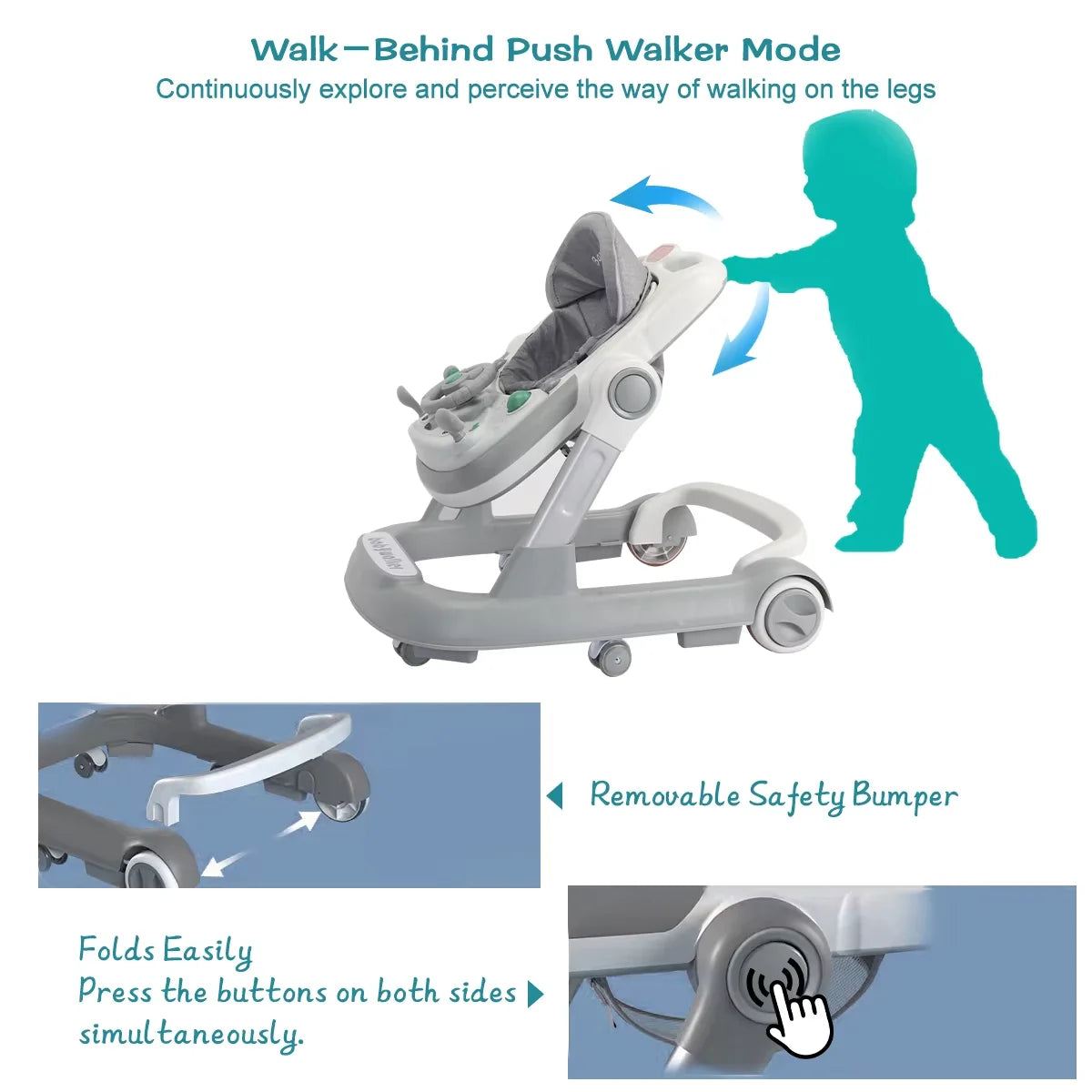 2-in-1 Baby Walker W/ Anti-Roll Design 6-18 Months