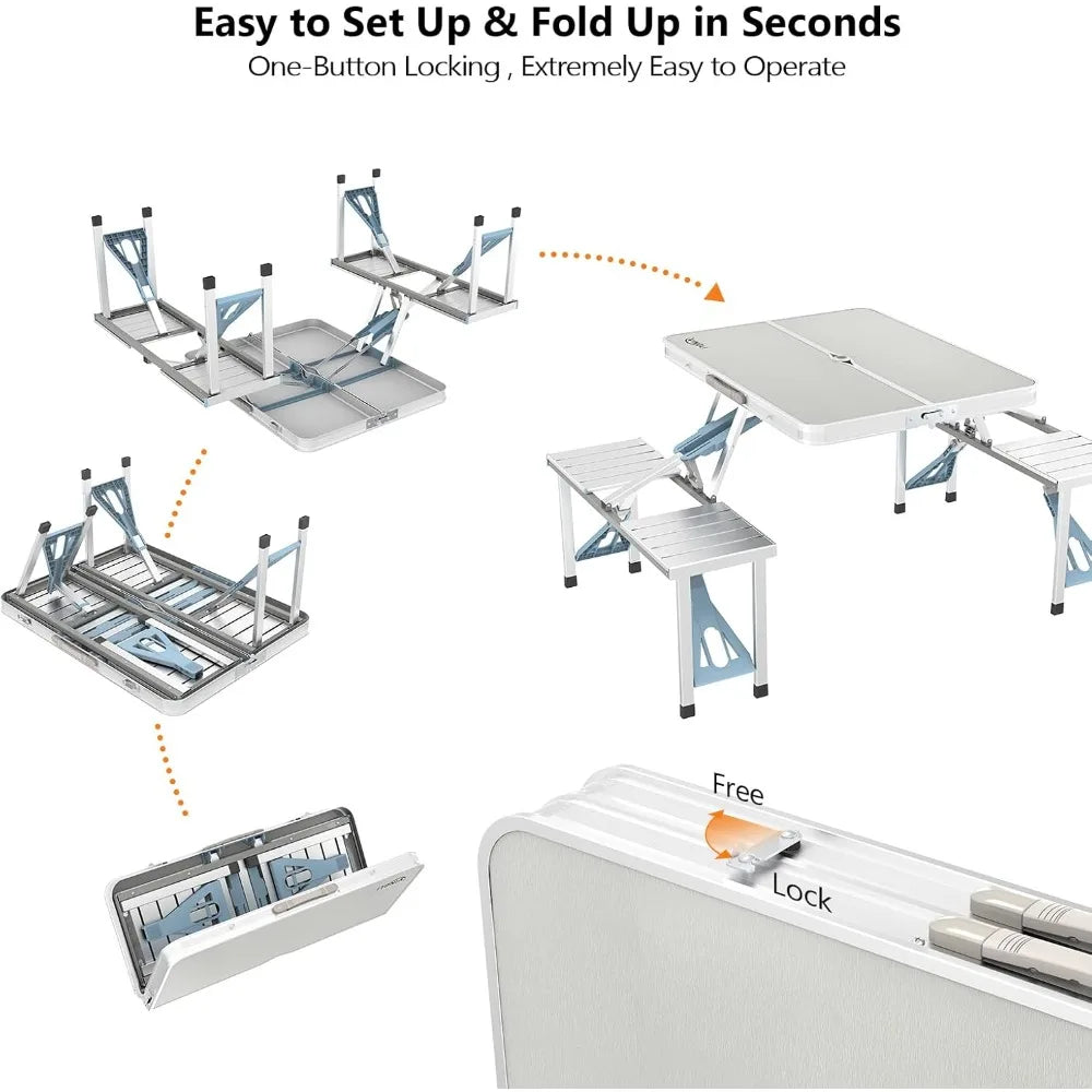 Foldable Picnic Table W/ Seats+Umbrella