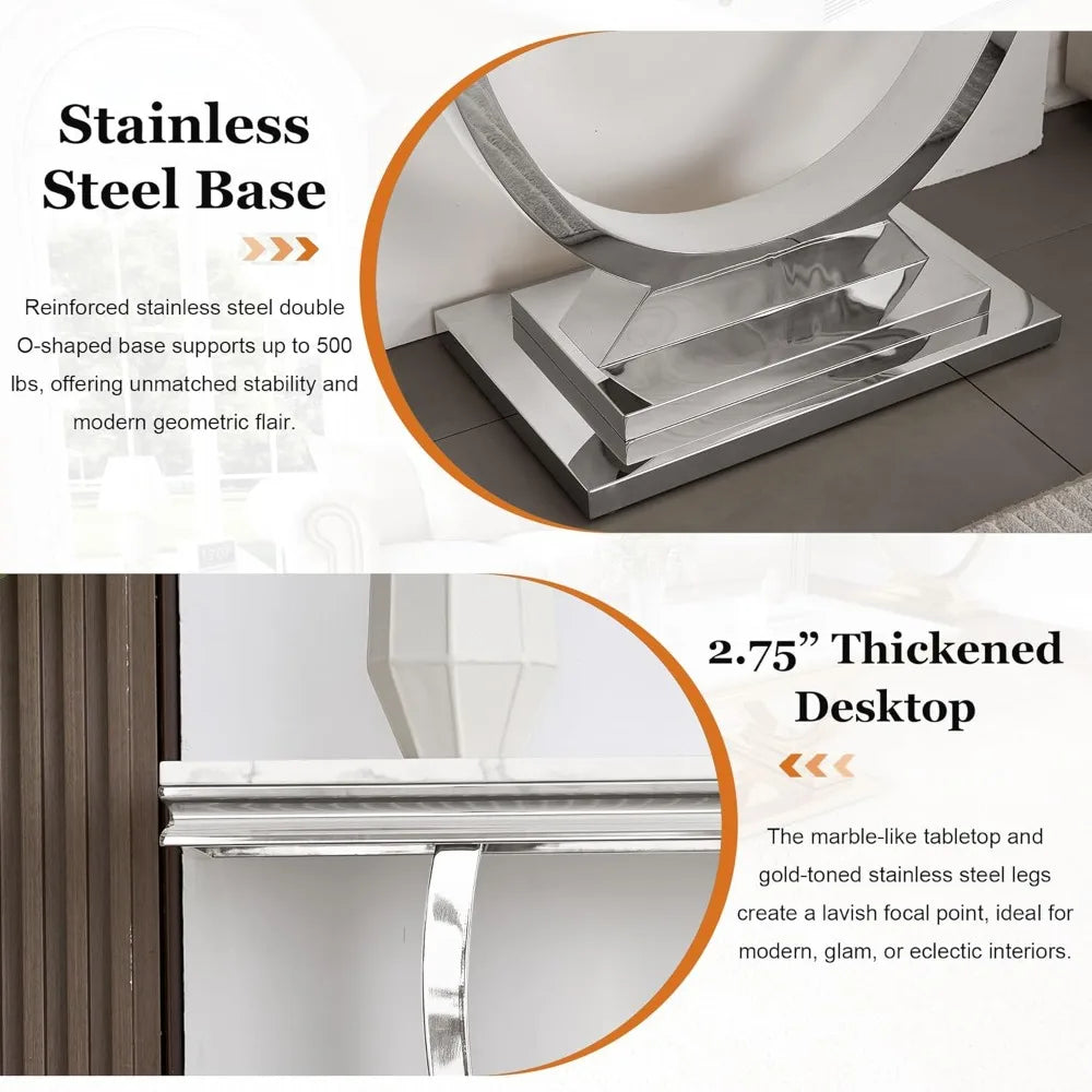 U Shaped Marble Top and Silver Stainless Steel Frame