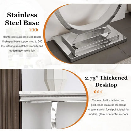 U Shaped Marble Top and Silver Stainless Steel Frame