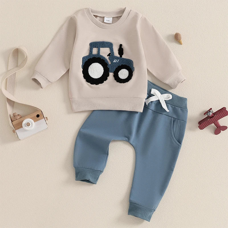 2Pc Embroidered Tractor Cozy Set 3M-3T