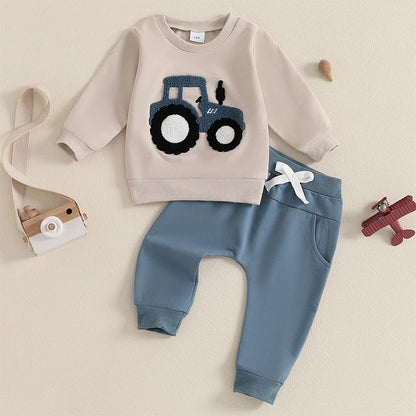 2Pc Embroidered Tractor Cozy Set 3M-3T