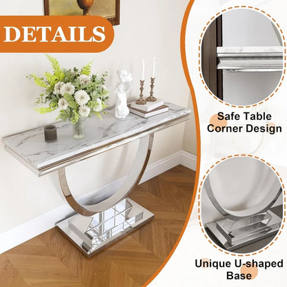 U Shaped Marble Top and Silver Stainless Steel Frame