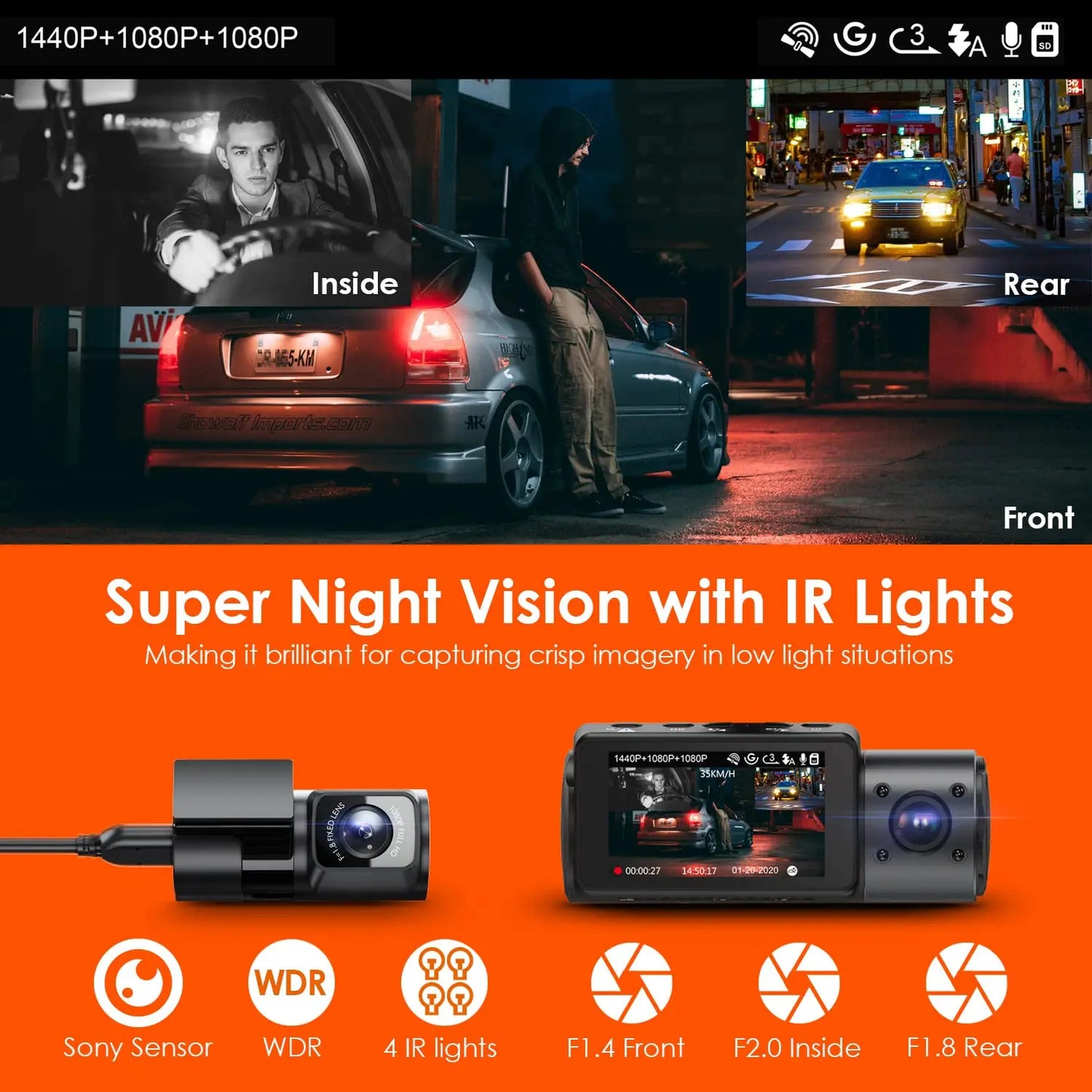 Vantrue N4 4K Dashcam 4K+1080P Front and Rear Dash Camera