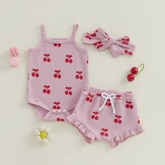 2Pc w/Headband Pink Cherry 3-18m
