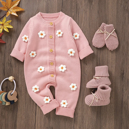 1Pc Long Flower Knitted Onsie 0-18m