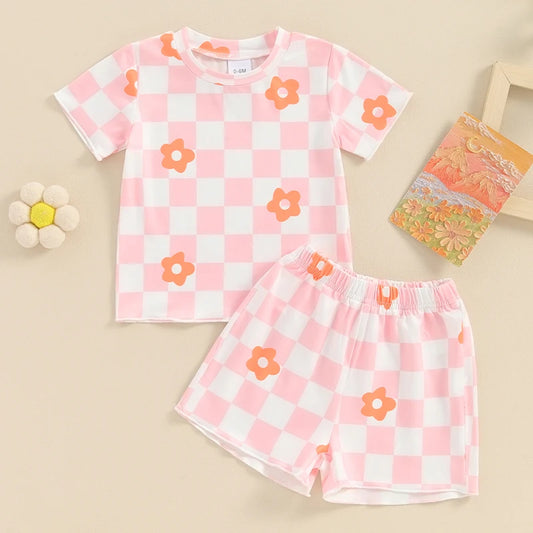 2Pc Flower Checkerboard Outfit 12M-4T