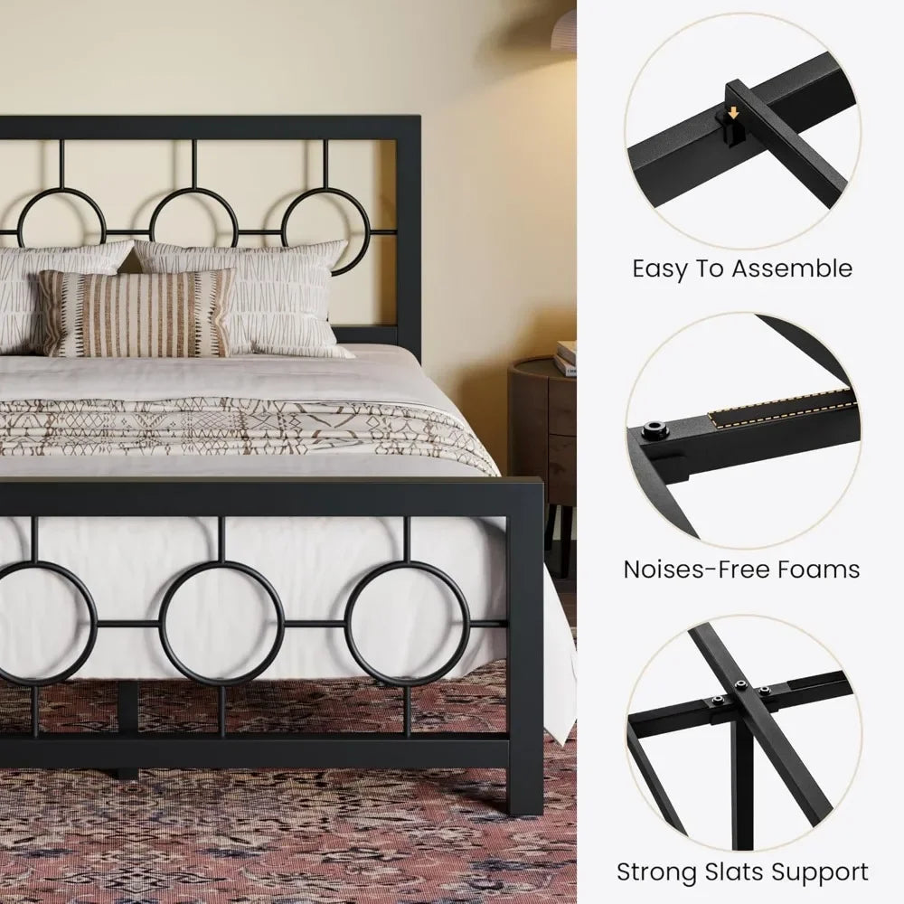 Vintage Circular Design Bed Frame with Headboard and Footboard