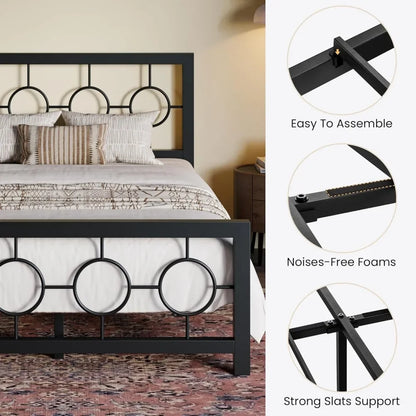 Vintage Circular Design Bed Frame with Headboard and Footboard
