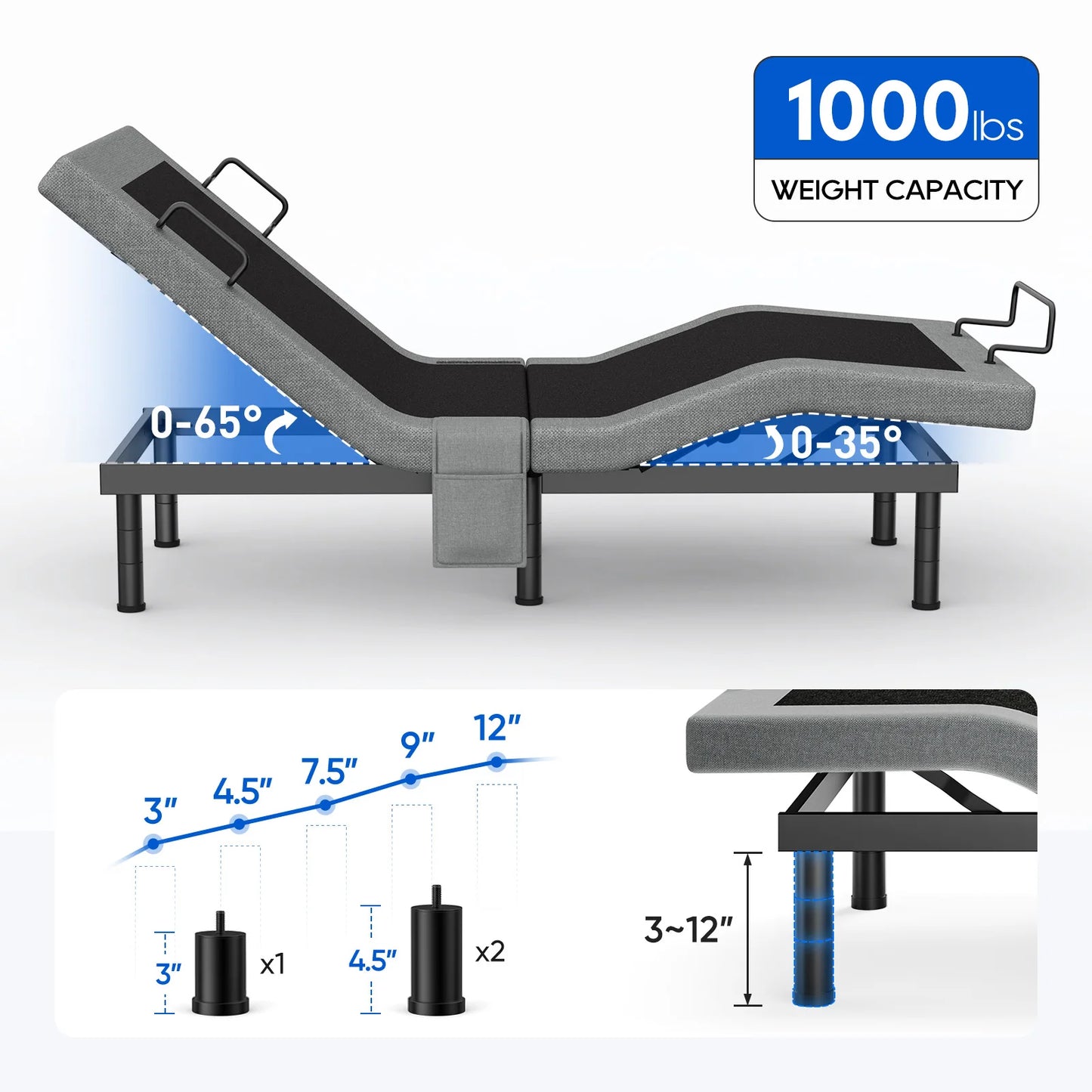 Split King Size Adjustable Bed Base Frame