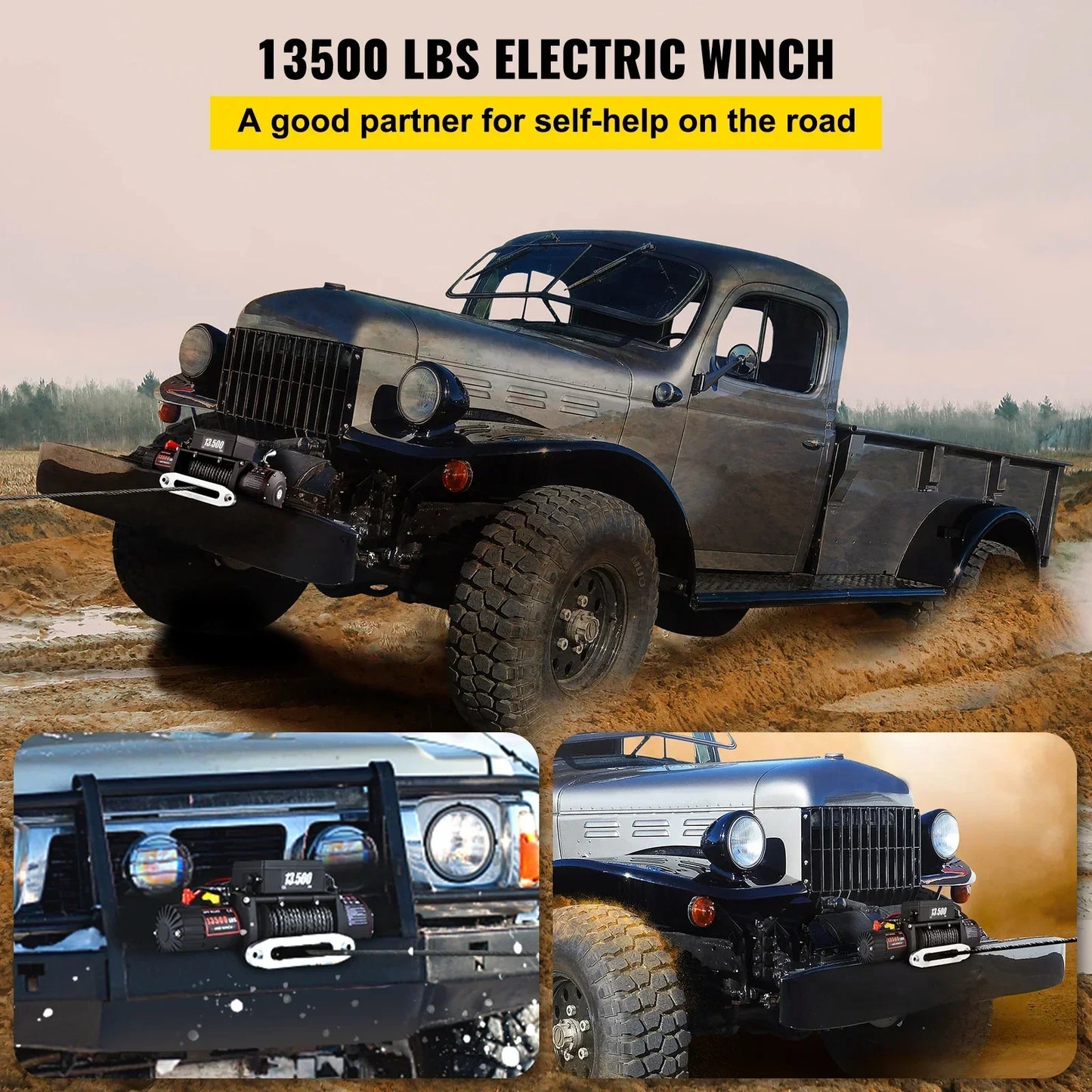VEVOR 12V 13500 LBS Electric Winch 27M/92FT Synthetic Tow Rope Lifting Treuils Hoist for 4X4 Car Trailer ATV Truck Off Road Boat