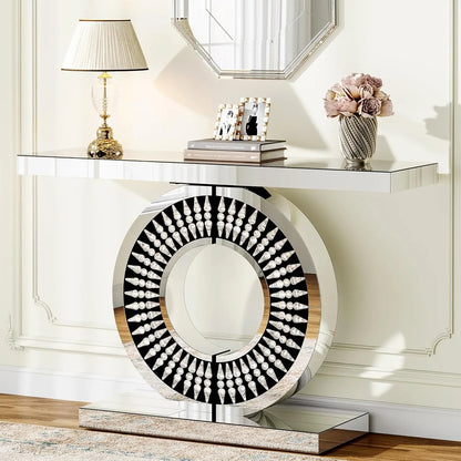 Mirror Console Table with Crystal-encrusted Base
