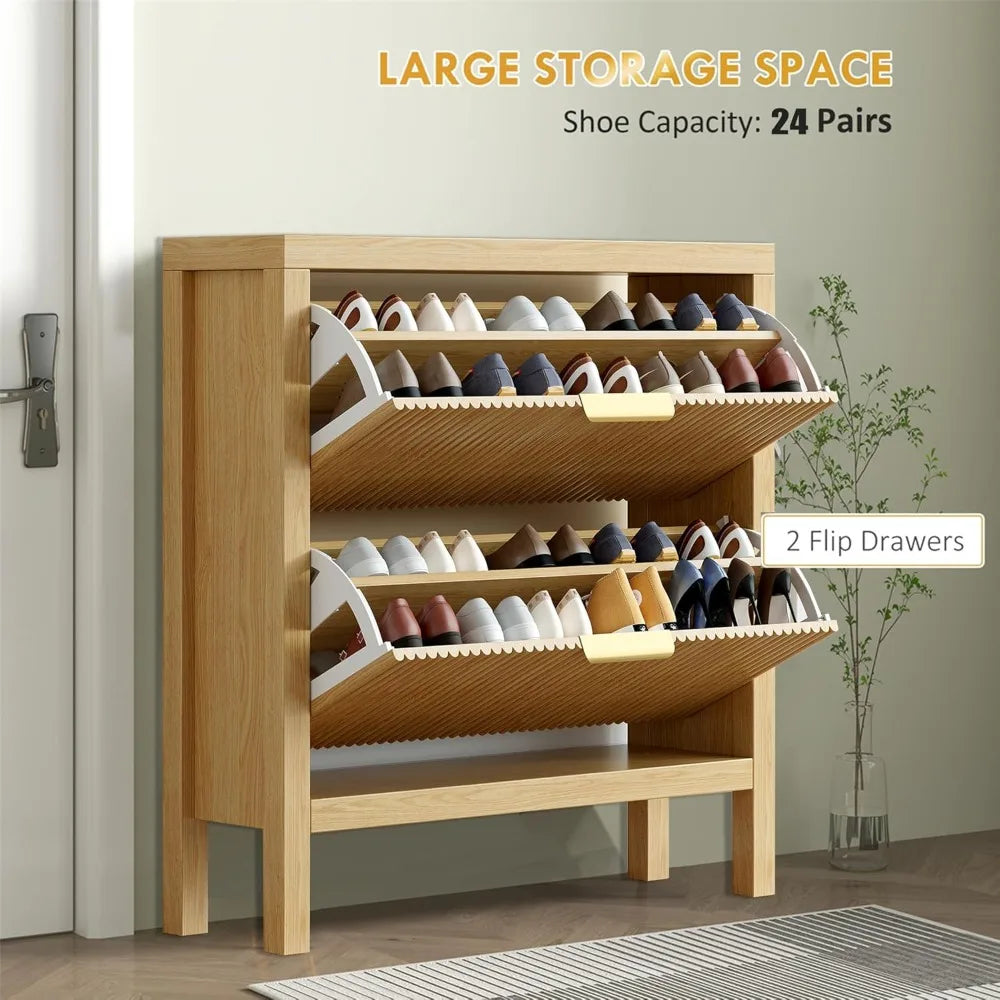 2-Tier Flip-Top Shoe Cabinet
