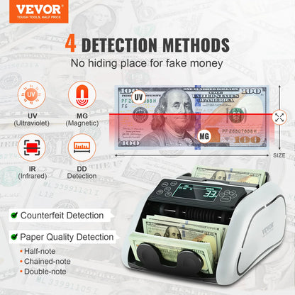 1000 Pcs/Min Money Counter Counterfeit Bill Detector by UV/MG/IR/DD Function