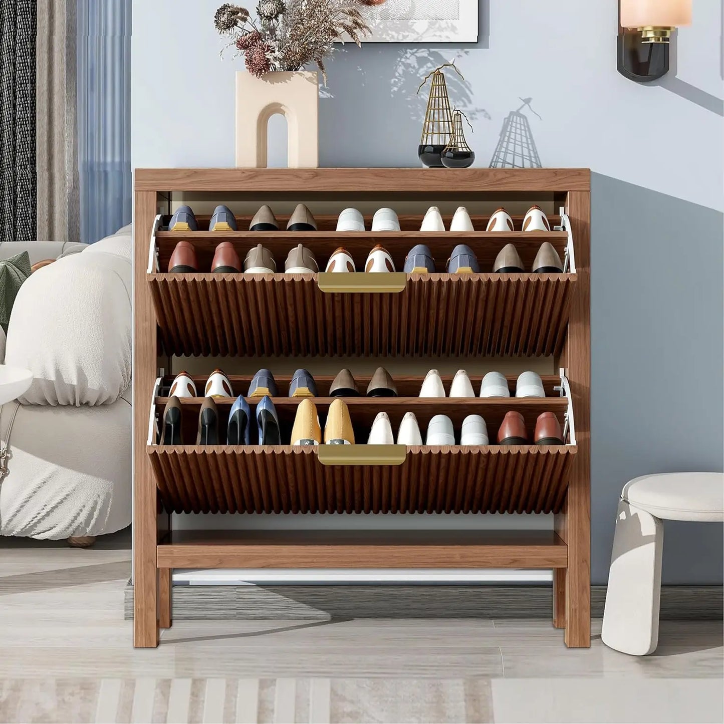 2-Tier Flip-Top Shoe Cabinet