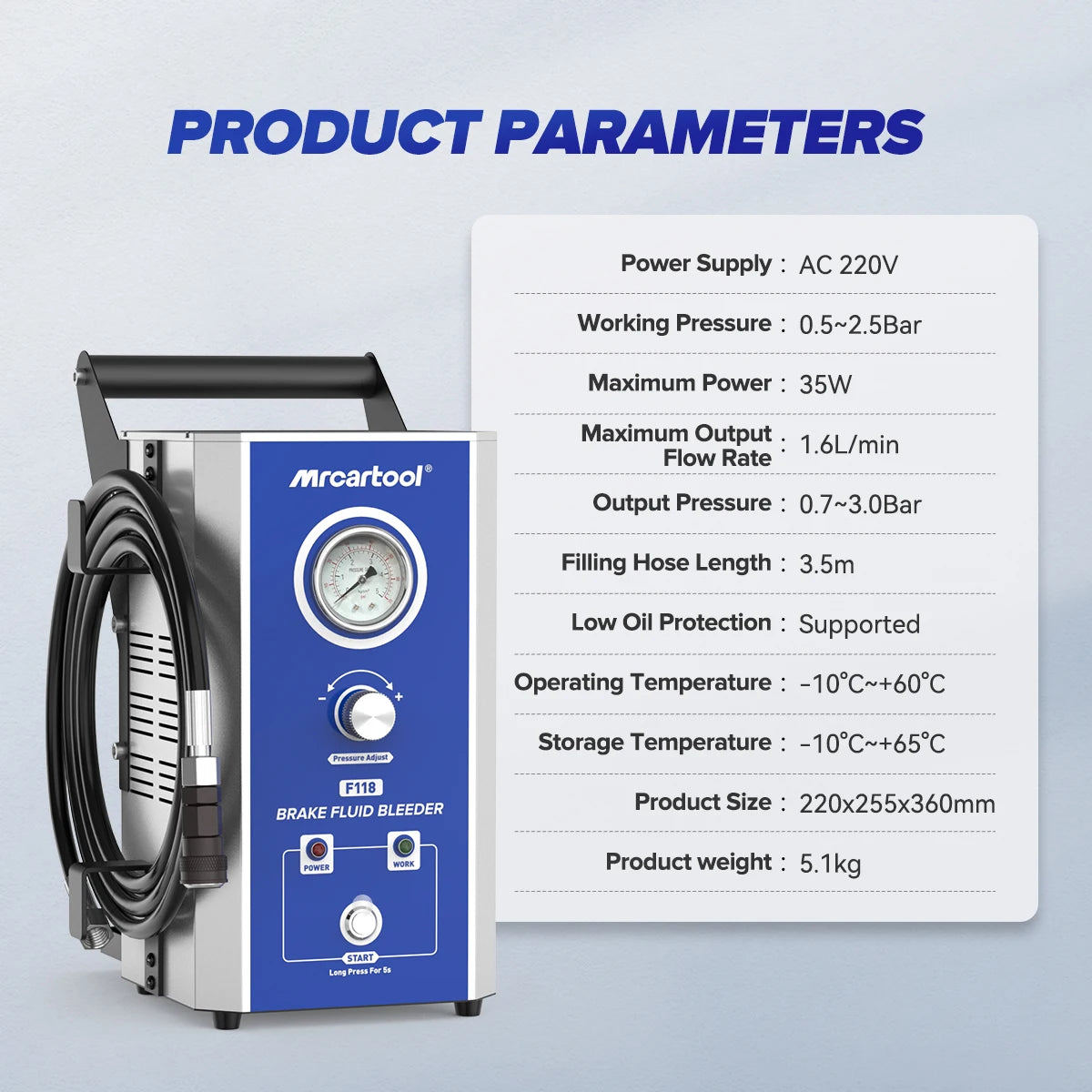 MR CARTOOL F118 Car Brake Oil Filling Changer Extractor DC 12V Dual Pressure Mode Brake Bleeder Fluid Pump Kit Oil Changer Kit