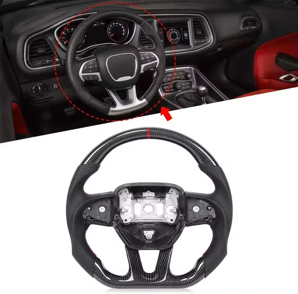 Carbon Fiber Steering Wheel For Dodge Challenger Charger SRT HELLCAT 2015‑2022