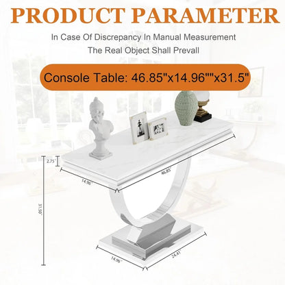 U Shaped Marble Top and Silver Stainless Steel Frame