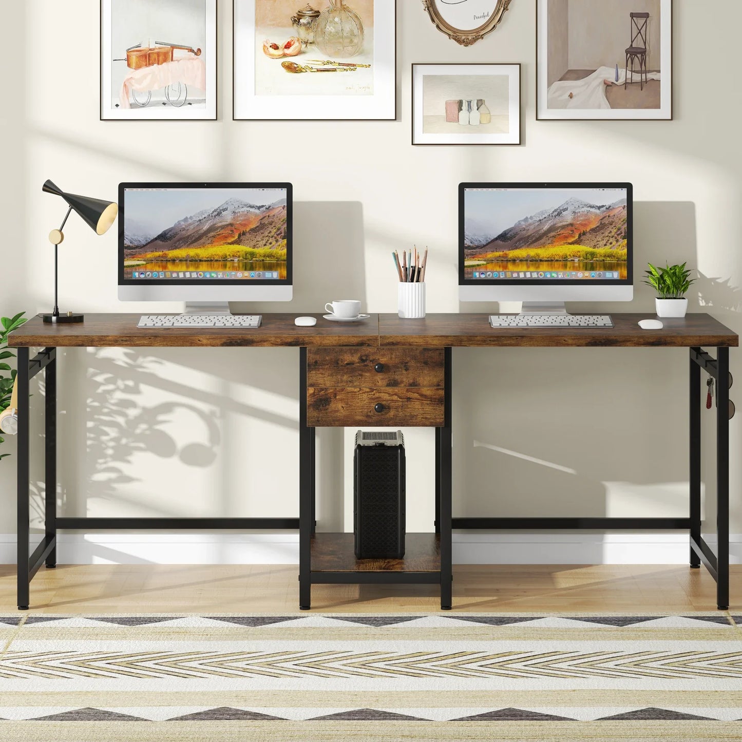 Two Person Desk with 2 Drawers