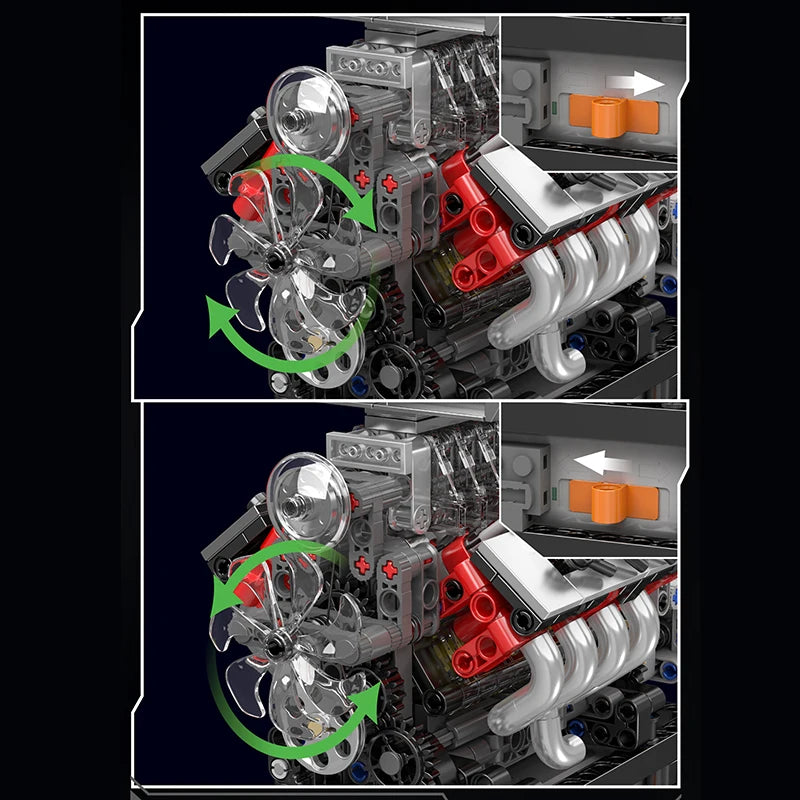 Mould King 10225 Motorized V8 Car Engine Building Block Assembly