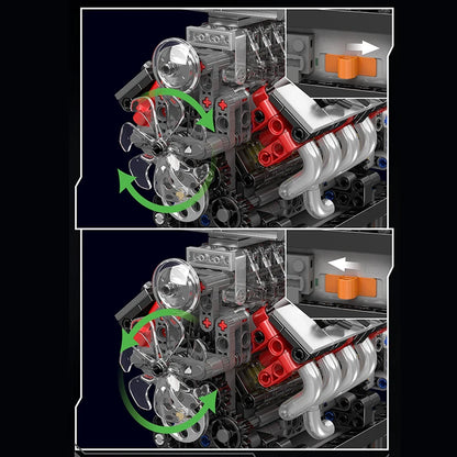 Mould King 10225 Motorized V8 Car Engine Building Block Assembly