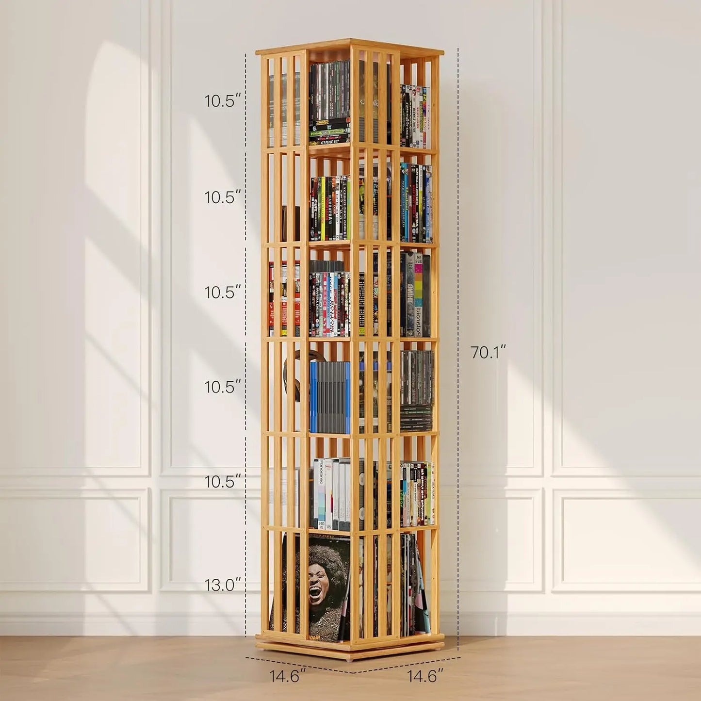 6-Tier 360° Rotating Bamboo CD/DVD Shelf