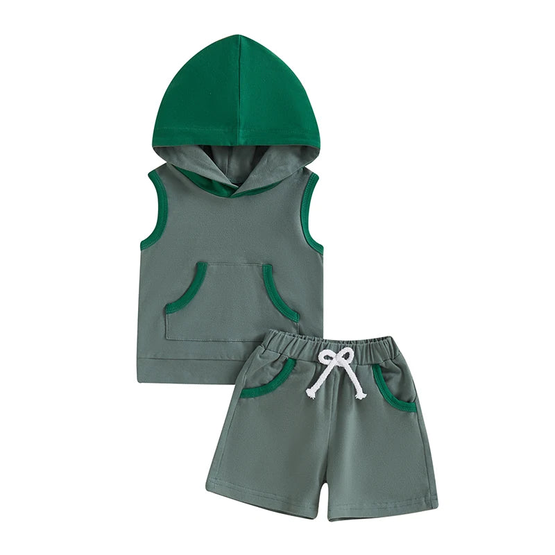 2Pc Sleeveless Hoodie & Shorts Set 6m-3T