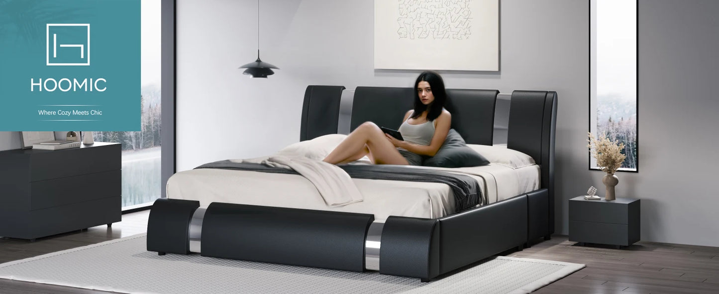 Queen Modern Faux Leather Adjustable Bed Frame
