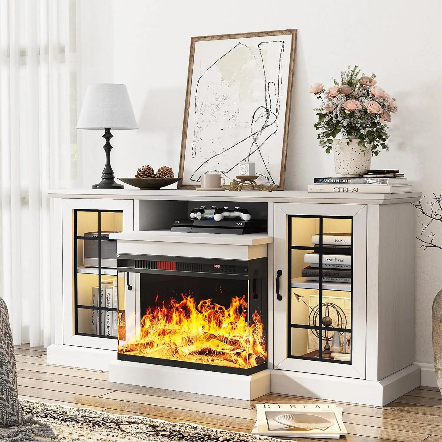 Elegant Glass Fireplace Stand 59”