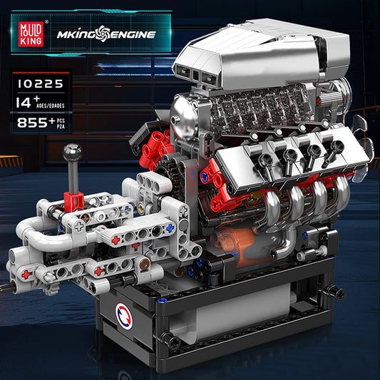 Mould King 10225 Motorized V8 Car Engine Building Block Assembly