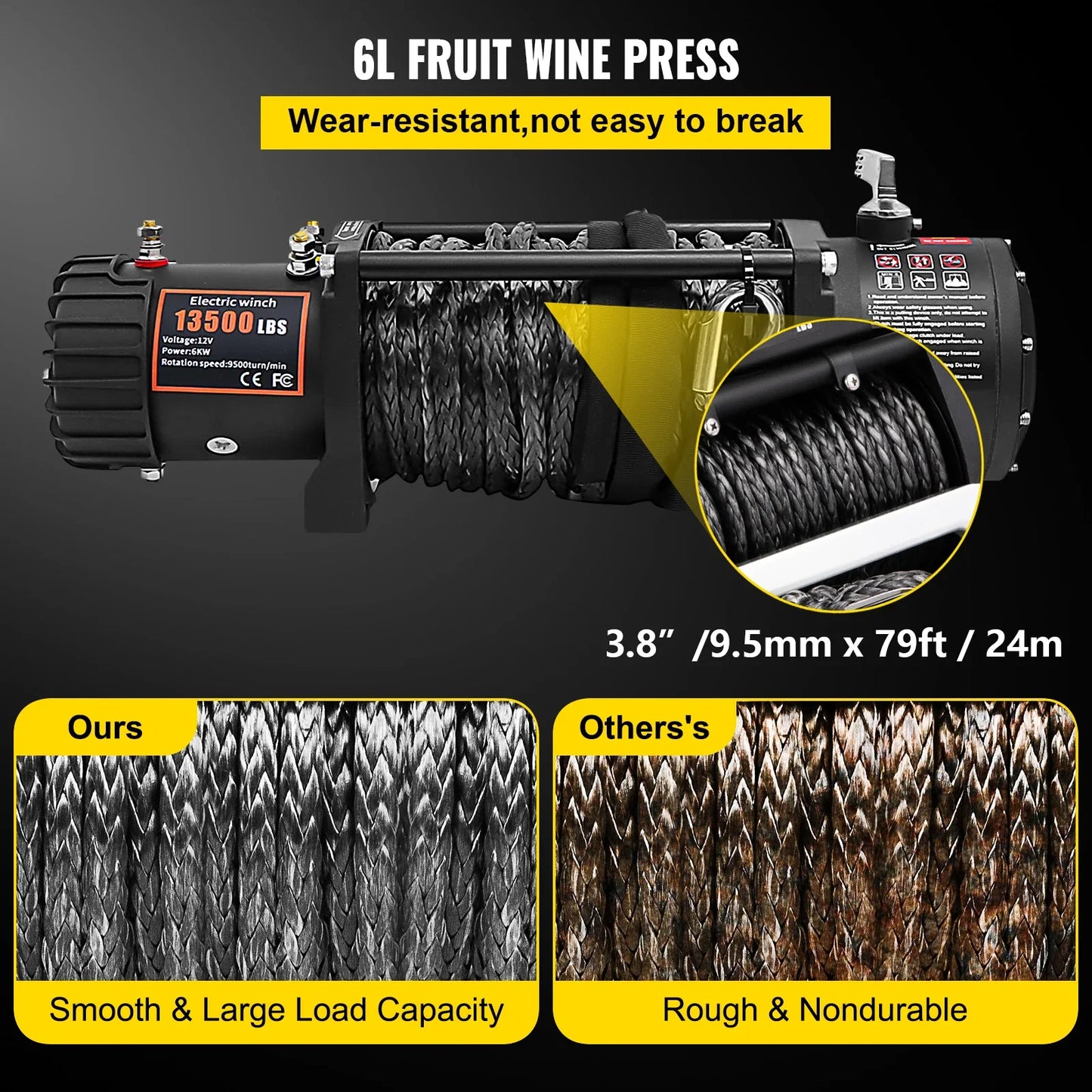 13500LBS Electric Winch 12v 27M/92FT Hoist for 4X4 Car Trailer ATV Truck Off Road Boat